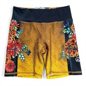 INKnBURN Womens 4 Gold Red 6-inch Short Compression Pockets Wearable Art Floral